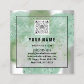 Aangepaste Logo QR-CODE Zilvergrijze Floral Abstra Vierkante Visitekaartje (Achterkant)