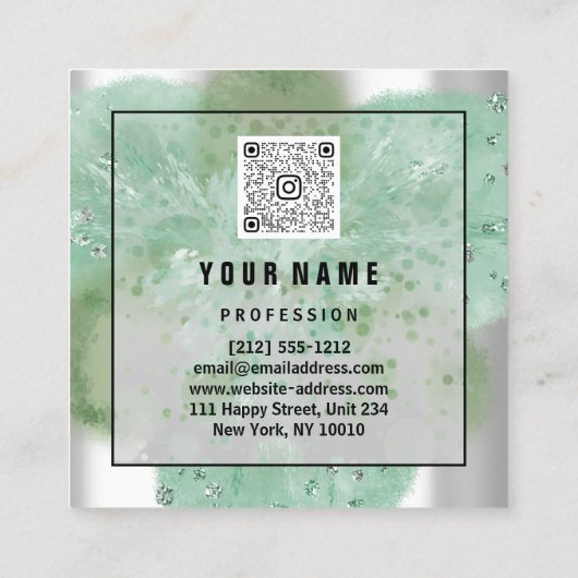 Aangepaste Logo QR-CODE Zilvergrijze Floral Abstra Vierkante Visitekaartje (Achterkant)