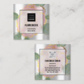 Aangepaste Logo QR-CODE Zilvergrijze groene Rozen Vierkante Visitekaartje (Voorkant / Achterkant)