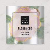 Aangepaste Logo QR-CODE Zilvergrijze groene Rozen Vierkante Visitekaartje (Voorkant)