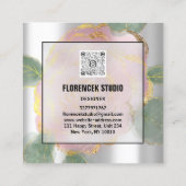 Aangepaste Logo QR-CODE Zilvergrijze groene Rozen Vierkante Visitekaartje (Achterkant)