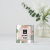 Aangepaste Logo QR-CODE Zilvergrijze groene Rozen Vierkante Visitekaartje (Staand voorkant)