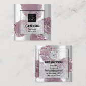 Aangepaste Logo QR CODE Zilvergrijze Paarse krista Vierkante Visitekaartje (Voorkant / Achterkant)