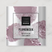 Aangepaste Logo QR CODE Zilvergrijze Paarse krista Vierkante Visitekaartje (Voorkant)