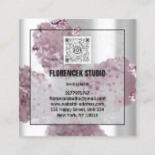 Aangepaste Logo QR CODE Zilvergrijze Paarse krista Vierkante Visitekaartje (Achterkant)