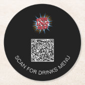Aangepaste Logo & QR Code Zwart Papier Drinken Ond Ronde Kartonnen Onderzetter (Voorkant)