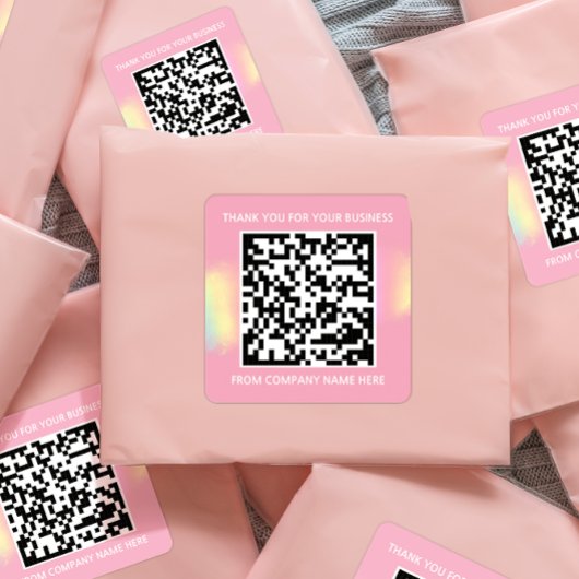 Aangepaste Logo QR-codenaam Hartelijk dank Roze Vierkante Sticker