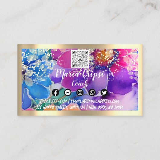 Aangepaste Logo QRCode Social Gold Holographic Flo Visitekaartje (Achterkant)