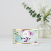 Aangepaste Logo QRCode Social Gold Mint Meadow Flo Visitekaartje (Staand voorkant)