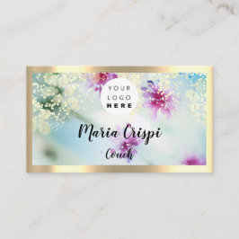 Aangepaste Logo QRCode Social Gold Mint Meadow Flo Visitekaartje