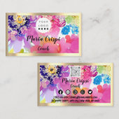 Aangepaste Logo QRCode Waterverf Gold Social Flora Visitekaartje (Voorkant / Achterkant)