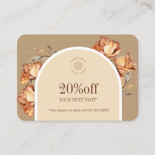 Aangepaste Logo Retro Arch Roos Coupon Korting Visitekaartje (Voorkant)