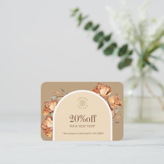 Aangepaste Logo Retro Arch Roos Coupon Korting Visitekaartje (Staand voorkant)