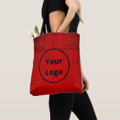 Aangepaste logo rode abstracte architectuurstappen tote bag (Dichtbij)