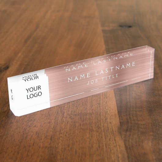 Aangepaste Logo Roos Gold Pink Professional Naambordje (Zijkant)