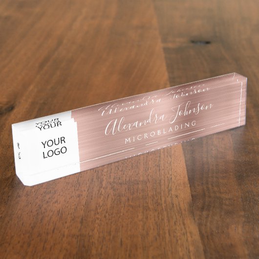 Aangepaste Logo Roos Goud Roze Microblading Naambordje (Zijkant)
