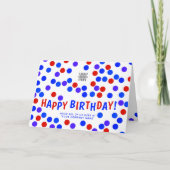 Aangepaste Logo Royal Blue Confetti Happy Birthday Kaart (Voorkant)