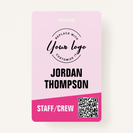 Aangepaste logo roze corporate event QR code Badge (Voorkant)