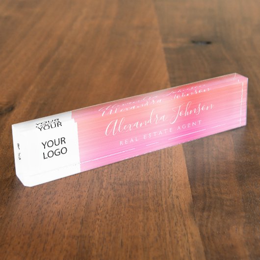 Aangepaste Logo Roze Sinaasappel Elegant Professio Naambordje (Zijkant)