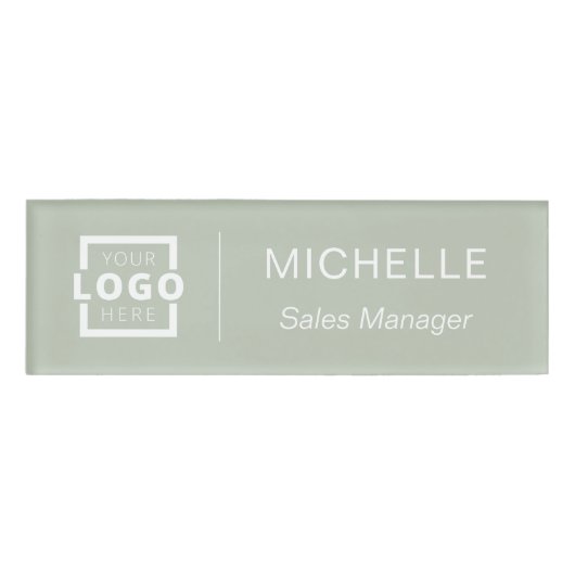 Aangepaste Logo Sage Green Business Employee Perso Naambadge (Voorkant)
