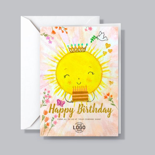 Aangepaste Logo Schattigee Lachende Zon Met Taart Kaart