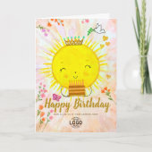 Aangepaste Logo Schattigee Lachende Zon Met Taart Kaart (Voorkant)