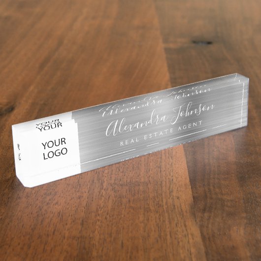 Aangepaste Logo Silver Elegant Professional Naambordje (Zijkant)