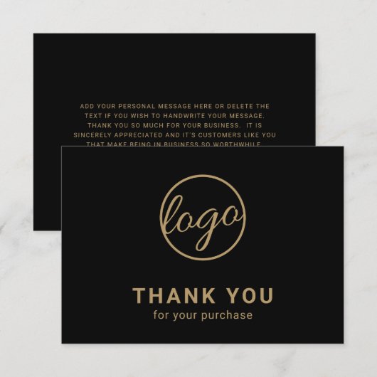 Aangepaste Logo Simple Black en Gold Business Bedankkaart (Voorkant / Achterkant)