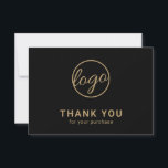 Aangepaste Logo Simple Black en Gold Business Bedankkaart<br><div class="desc">Aangepaste zwarte en faux gouden business dankzij uw kaart met een minimalistisch design en uw logo aan de voorzijde, samen met "Bedankt voor uw aankoop". De achterkant heeft je persoonlijke boodschap. Een eenvoudig en eenvoudig ontwerp dat nog altijd even professioneel is. Deze eenvoudige dankjewel is geweldig voor elk type bedrijf,...</div>
