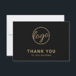 Aangepaste Logo Simple Black en Gold Business Bedankkaart<br><div class="desc">Aangepaste zwarte en faux gouden business dankzij uw kaart met een minimalistisch design en uw logo aan de voorzijde, samen met "Bedankt voor uw aankoop". De achterkant heeft je persoonlijke boodschap. Een eenvoudig en eenvoudig ontwerp dat nog altijd even professioneel is. Deze eenvoudige dankjewel is geweldig voor elk type bedrijf,...</div>