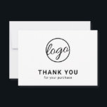 Aangepaste Logo Simple Black en White Business Bedankkaart<br><div class="desc">Aangepast zwart-wit bedrijfslogo met een minimalistisch design en een logo vooraan met "Bedankt voor uw aankoop". De achterkant heeft je persoonlijke boodschap. Een eenvoudig en eenvoudig ontwerp dat nog altijd even professioneel is. Deze eenvoudige dankjewel is geweldig voor elk type bedrijf,  groot of klein.</div>