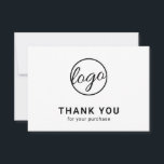 Aangepaste Logo Simple Black en White Business Bedankkaart<br><div class="desc">Aangepast zwart-wit bedrijfslogo met een minimalistisch design en een logo vooraan met "Bedankt voor uw aankoop". De achterkant heeft je persoonlijke boodschap. Een eenvoudig en eenvoudig ontwerp dat nog altijd even professioneel is. Deze eenvoudige dankjewel is geweldig voor elk type bedrijf,  groot of klein.</div>