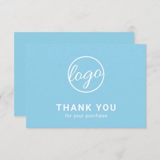 Aangepaste Logo Simple Light Sky Blue Business Bedankkaart (Voorkant / Achterkant)