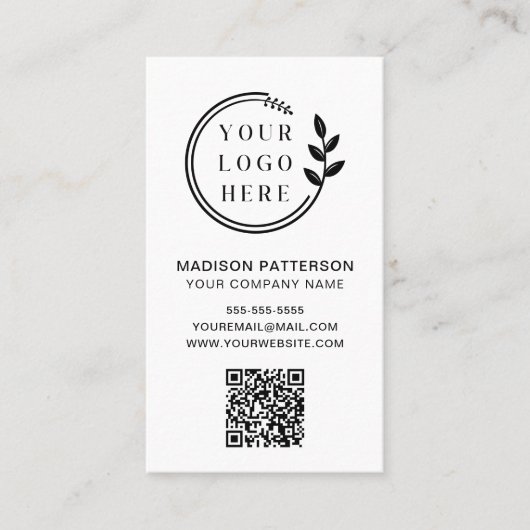 Aangepaste Logo Simple Modern Minimalist QR-code Visitekaartje (Voorkant)