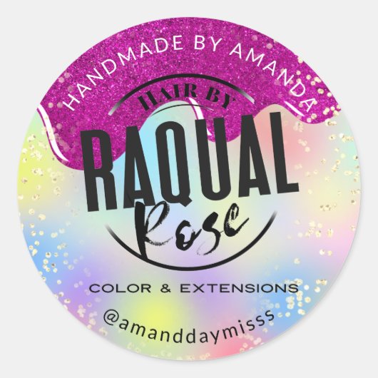 Aangepaste Logo Small Business Confetti Holographi Ronde Sticker (Voorkant)