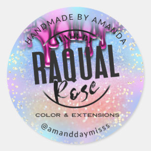 Aangepaste Logo Small Business Holographic Pink Dr Ronde Sticker