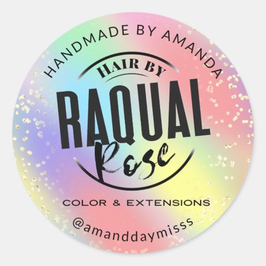 Aangepaste Logo Small Business HolographicRainbow Ronde Sticker (Voorkant)