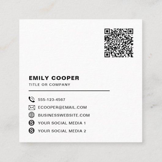 aangepaste logo social media pictogrammen QR-code Vierkante Visitekaartje (Achterkant)