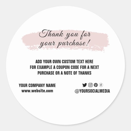 Aangepaste logo sociale media elegant bedankt! ronde sticker (Voorkant)