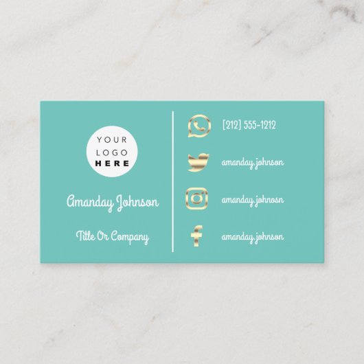 Aangepaste Logo sociale media Gold QR-code Aqua Bl Visitekaartje (Voorkant)