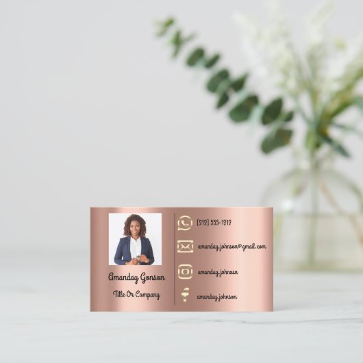 Aangepaste Logo sociale media Gold QR Code Foto Ro Visitekaartje (Staand voorkant)