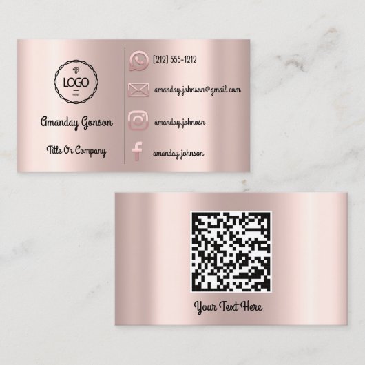 Aangepaste Logo sociale media Gold QR Code Roos Bl Visitekaartje (Voorkant / Achterkant)