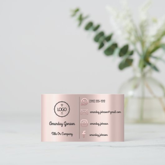 Aangepaste Logo sociale media Gold QR Code Roos Bl Visitekaartje (Staand voorkant)