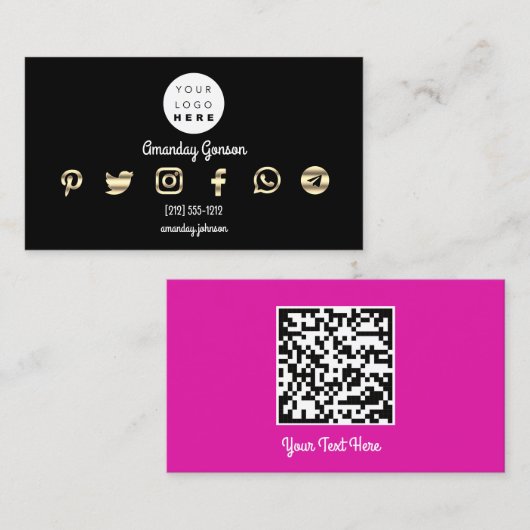 Aangepaste Logo sociale media Gold roze QR Code Pi Visitekaartje (Voorkant / Achterkant)