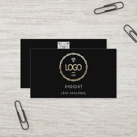 Aangepaste Logo sociale media QR-code Gold Black Visitekaartje (Voorkant / Achterkant in situ)