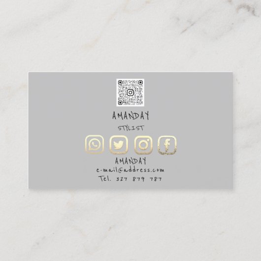 Aangepaste Logo sociale media QR-code Gold Grey Visitekaartje (Achterkant)