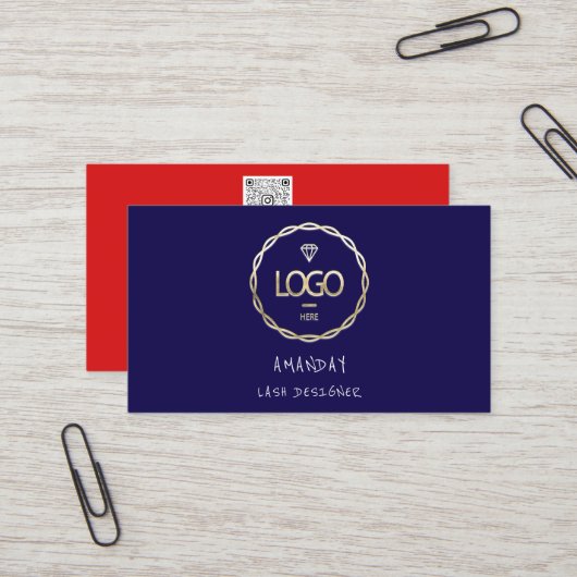 Aangepaste Logo sociale media QR Code Gold Navy Re Visitekaartje (Voorkant / Achterkant in situ)