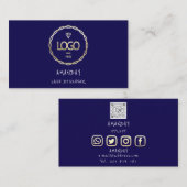Aangepaste Logo sociale media QR Code Gold Navy Visitekaartje (Voorkant / Achterkant)