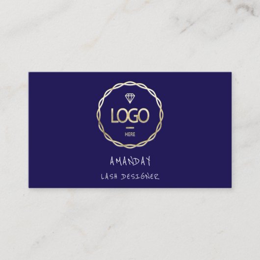 Aangepaste Logo sociale media QR Code Gold Navy Visitekaartje (Voorkant)