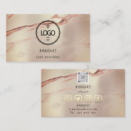 Aangepaste Logo sociale media QR Code Roos Marmer Visitekaartje (Voorkant / Achterkant)